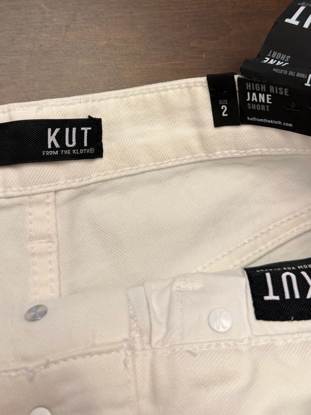 Kut from the Kloth Cream High-Rise Button-Front Distressed Jean Shorts - Picture 2 of 5